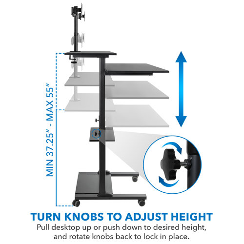 MountIt! Mobile Standing Desk with Dual Monitor Mount, 40 Inch Wide Height Adjustable